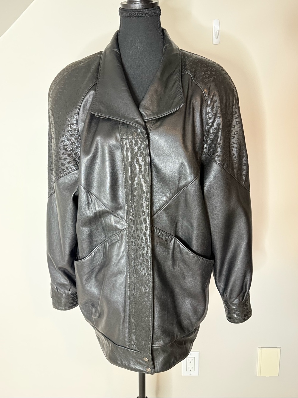 BRAEMAR Diane Charles Vintage 80’s Black Leather Jacket Zipper Oversized Medium - Picture 10 of 14